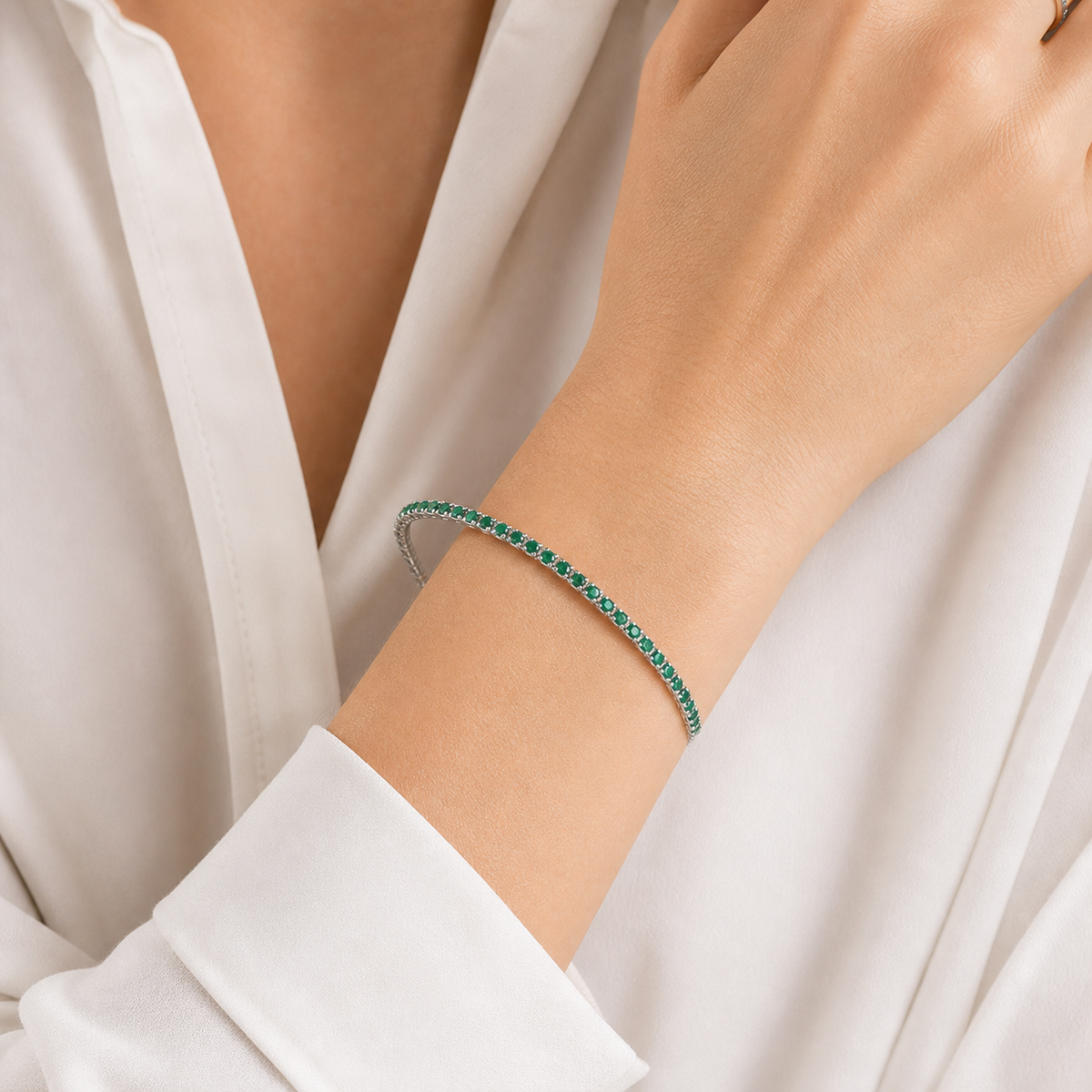 Liora Gemstone Tennis Bangle model silver by SURI