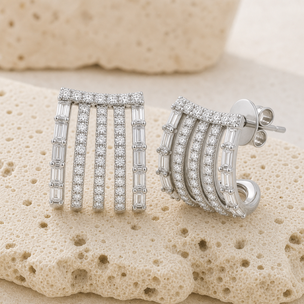 Baguette and Diamond Four Wrap Earrings rock silver by SURI