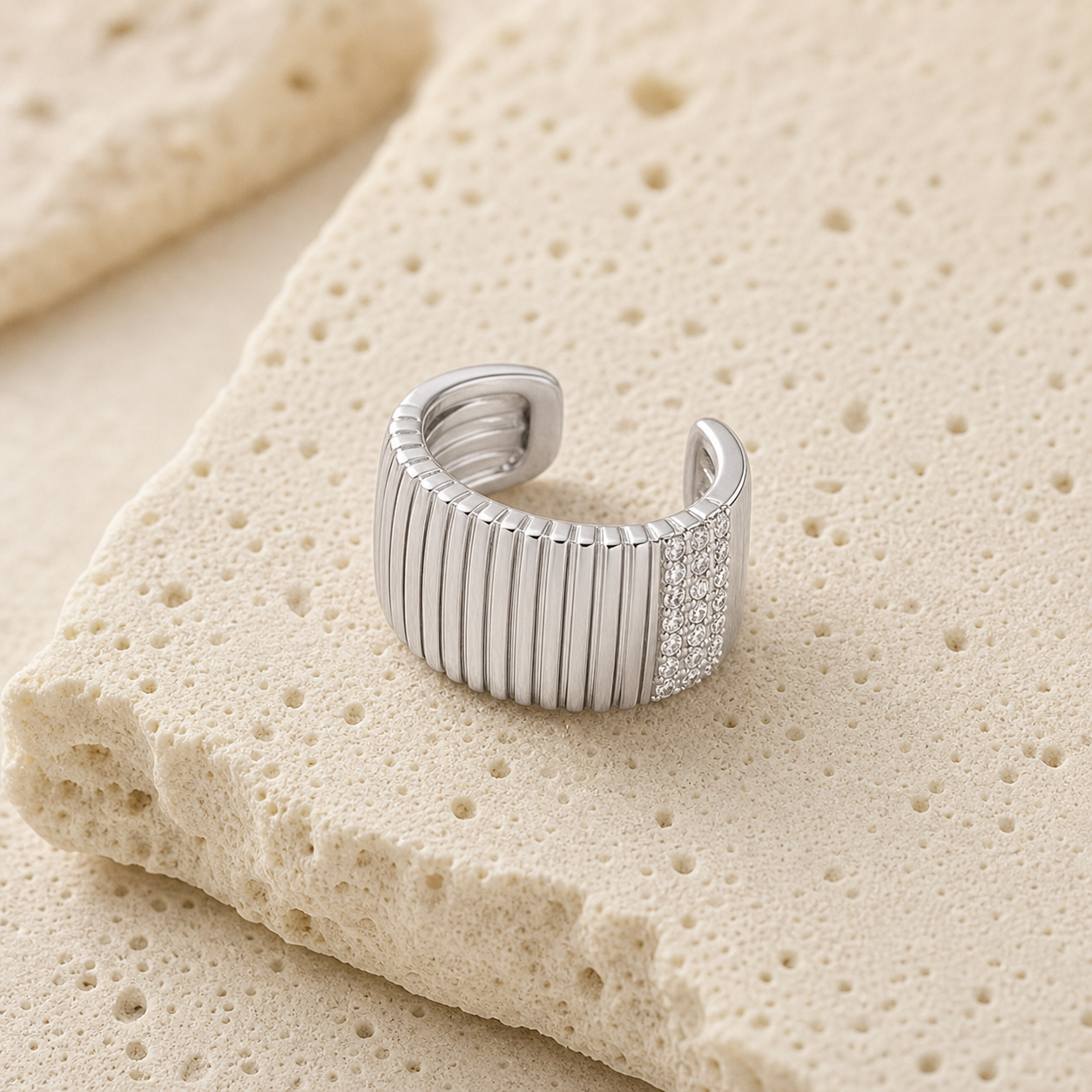 Fluted Side Pave Cuff rock silver by SURI