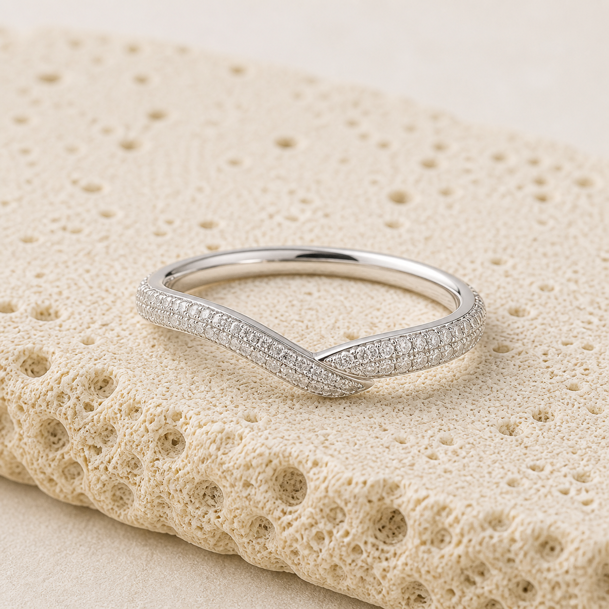 Thin Stackable Pave Dome Ring rock silver by SURI