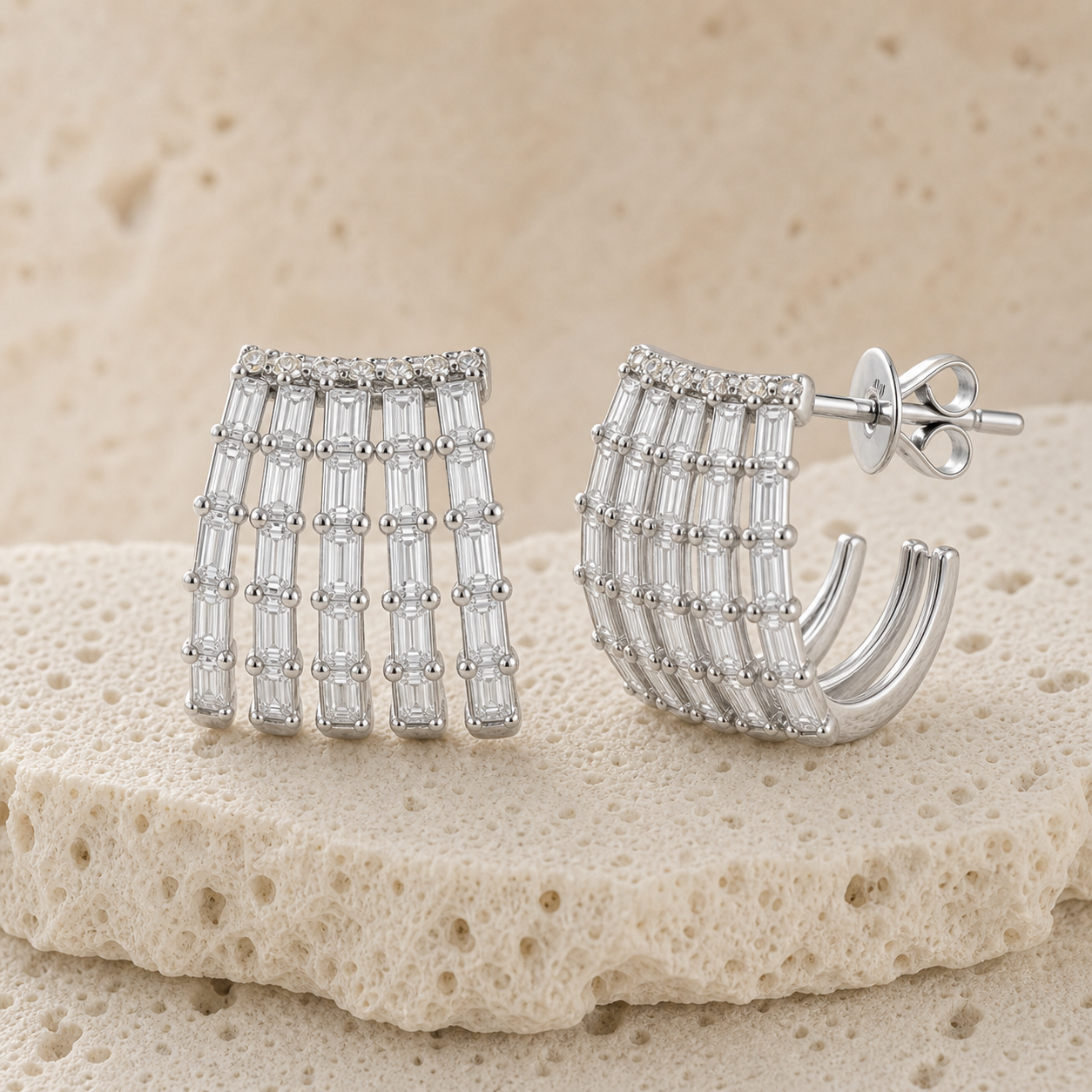 Five Baguette Wrap Earrings rock silver by SURI