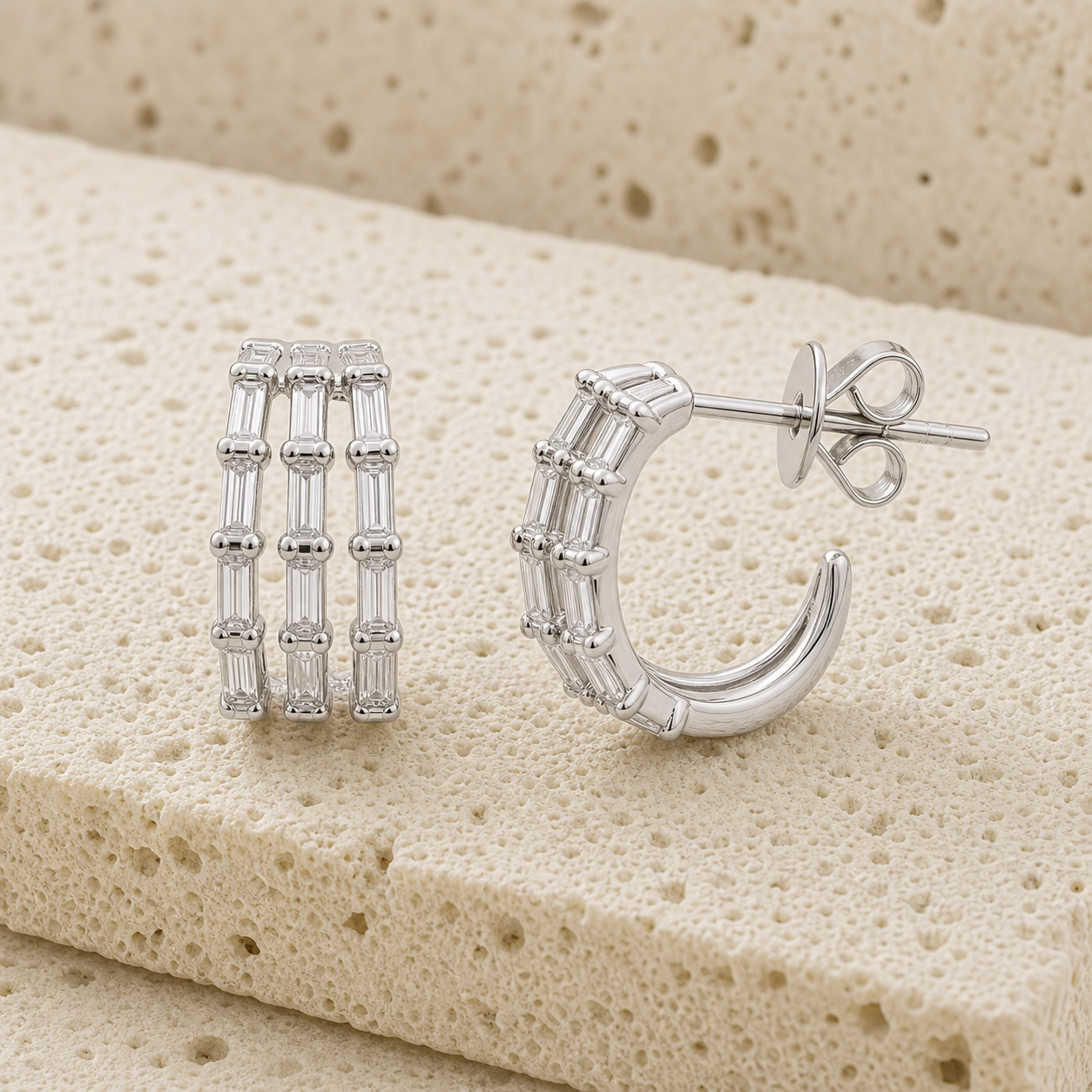 Three Baguette Wrap Earrings rock silver by SURI