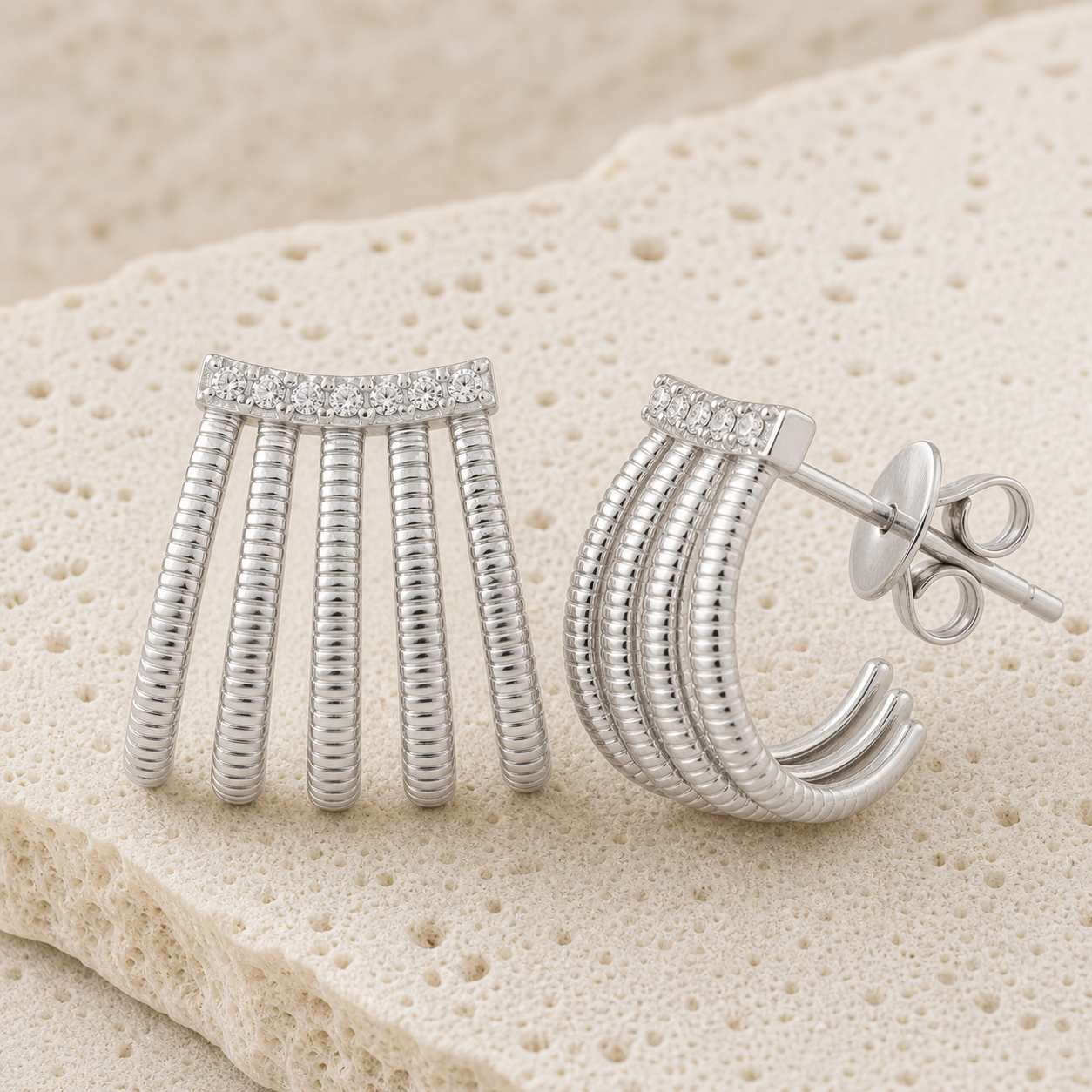 Fluted Five Wrap Earring rock silver by SURI