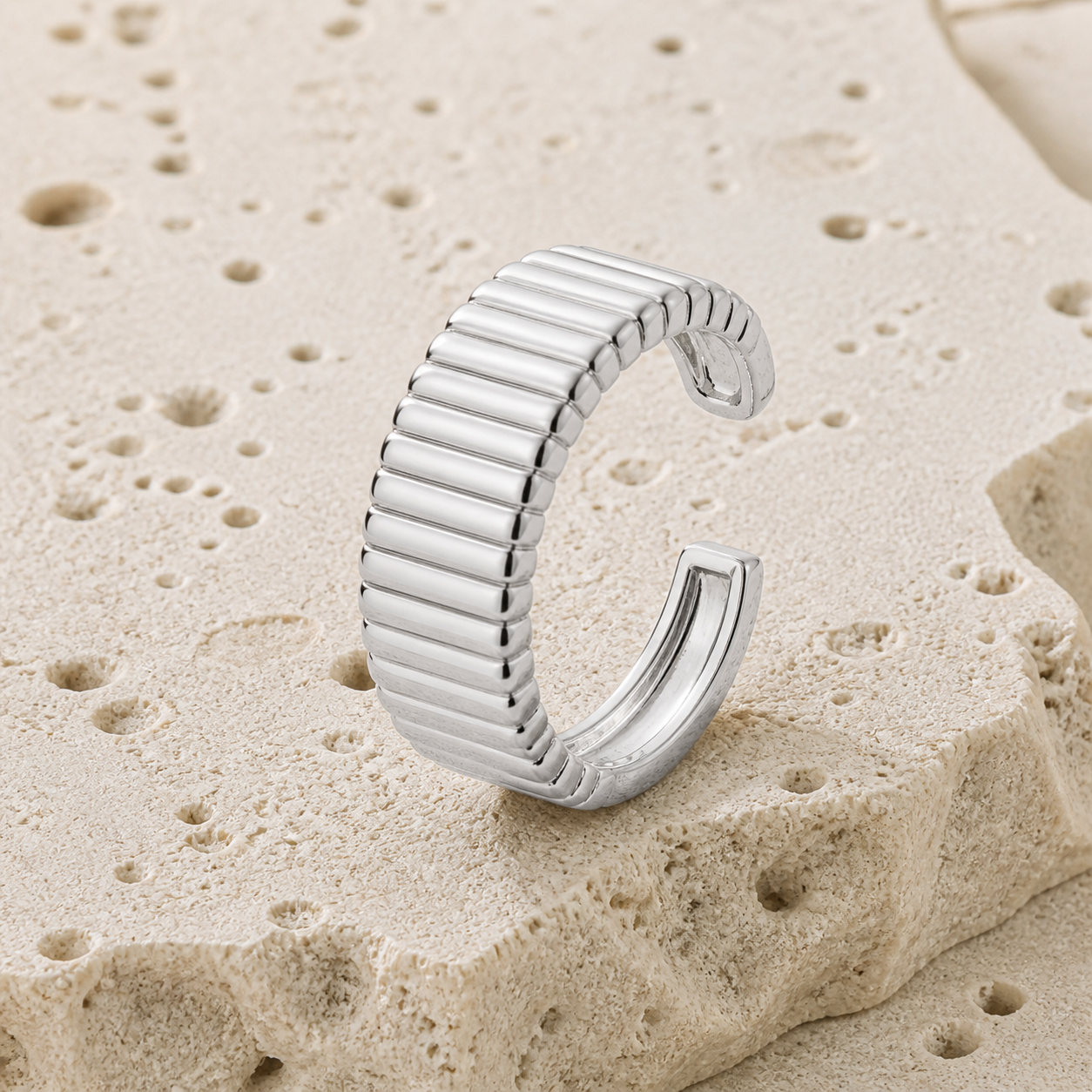 Fluted Gold Cuff rock silver by SURI
