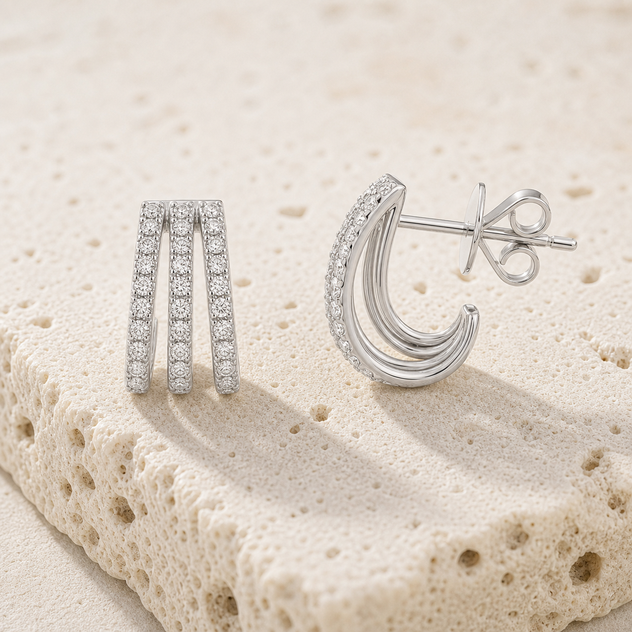 Three Pave Wrap Earrings rock silver by SURI
