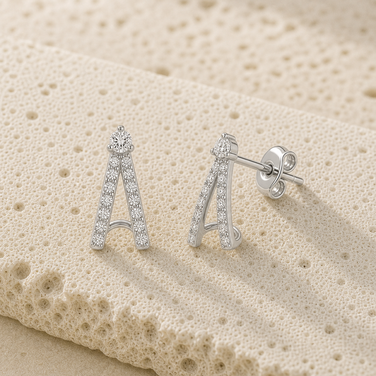 Diamond Lobe Stud Earrings rock silver by SURI