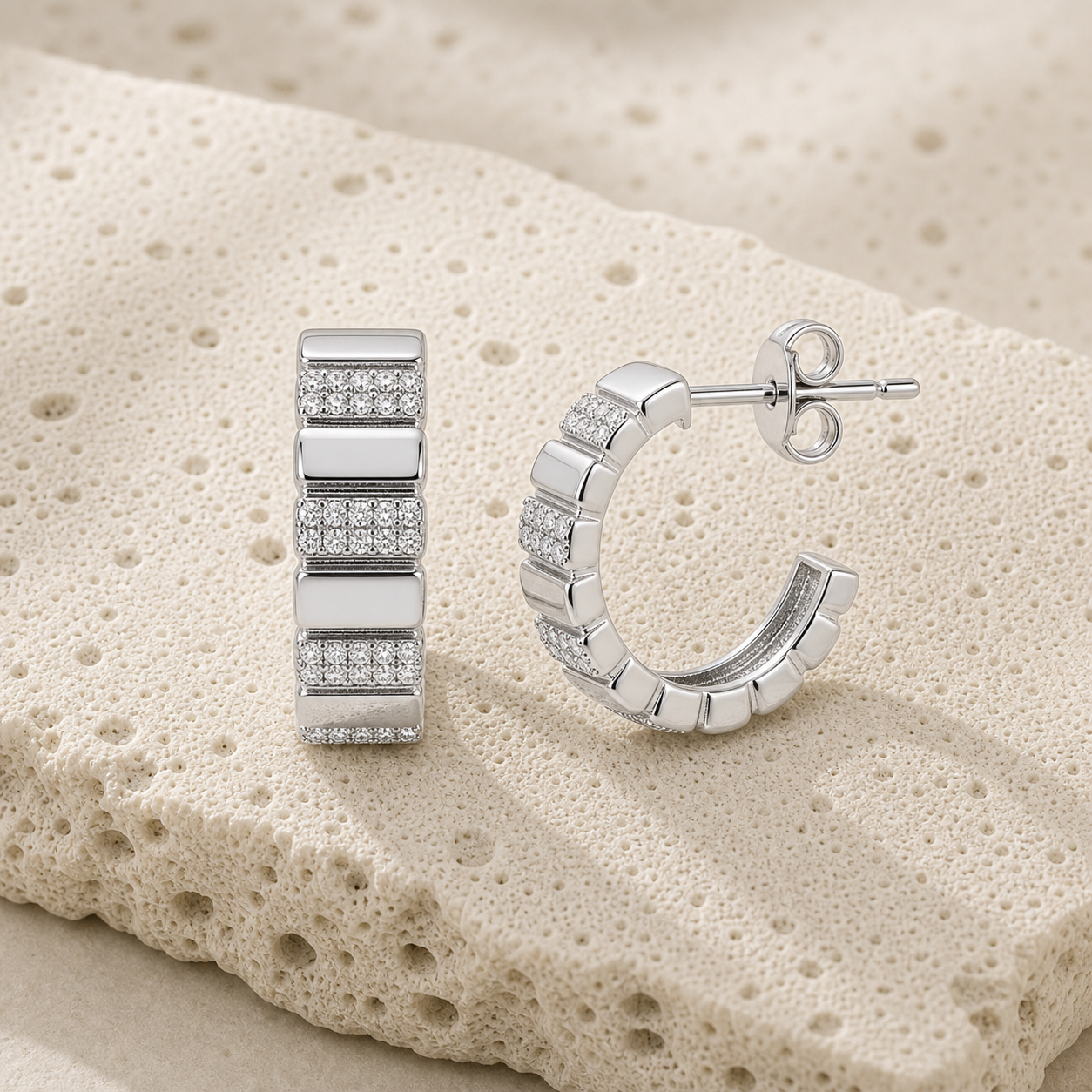 Pave Striped Gold Open Hoops rock silver by SURI