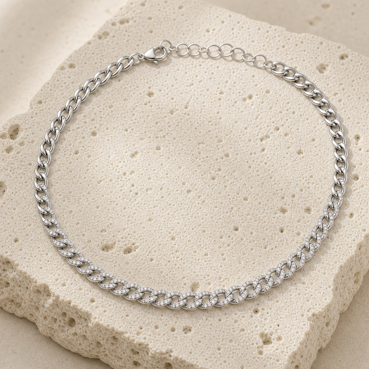 Diamond Cuban Link Necklace rock silver by SURI
