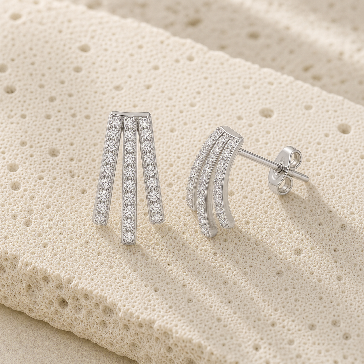 Three Pave Graduated Wrap Earrings rock silver by SURI