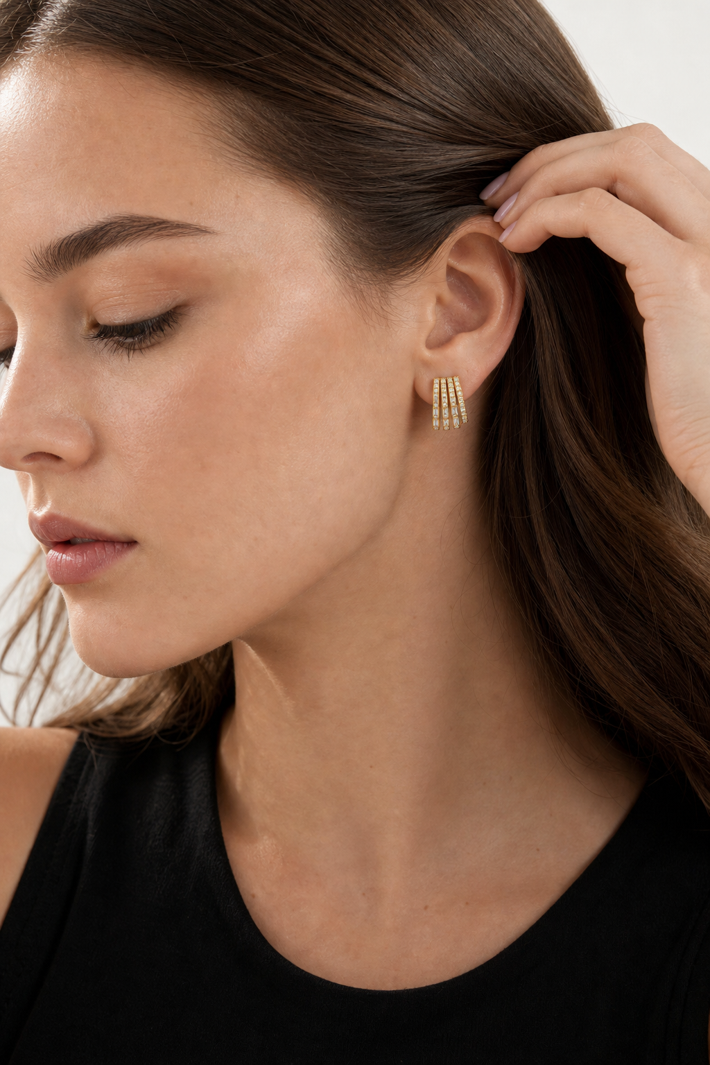 Baguette and Diamond Four Wrap Earrings model gold by SURI
