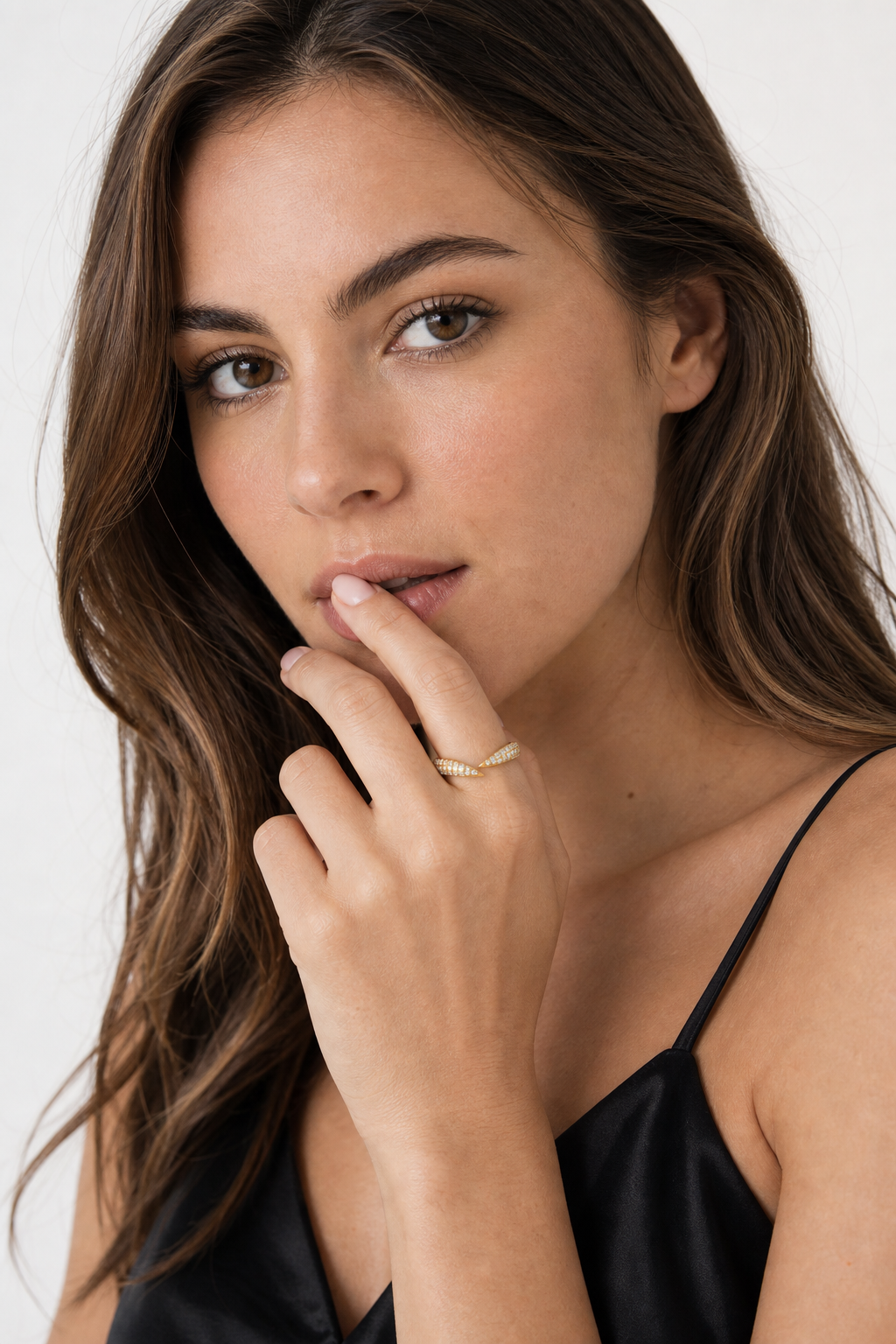 Thin Stackable Pave Dome Ring model gold by SURI