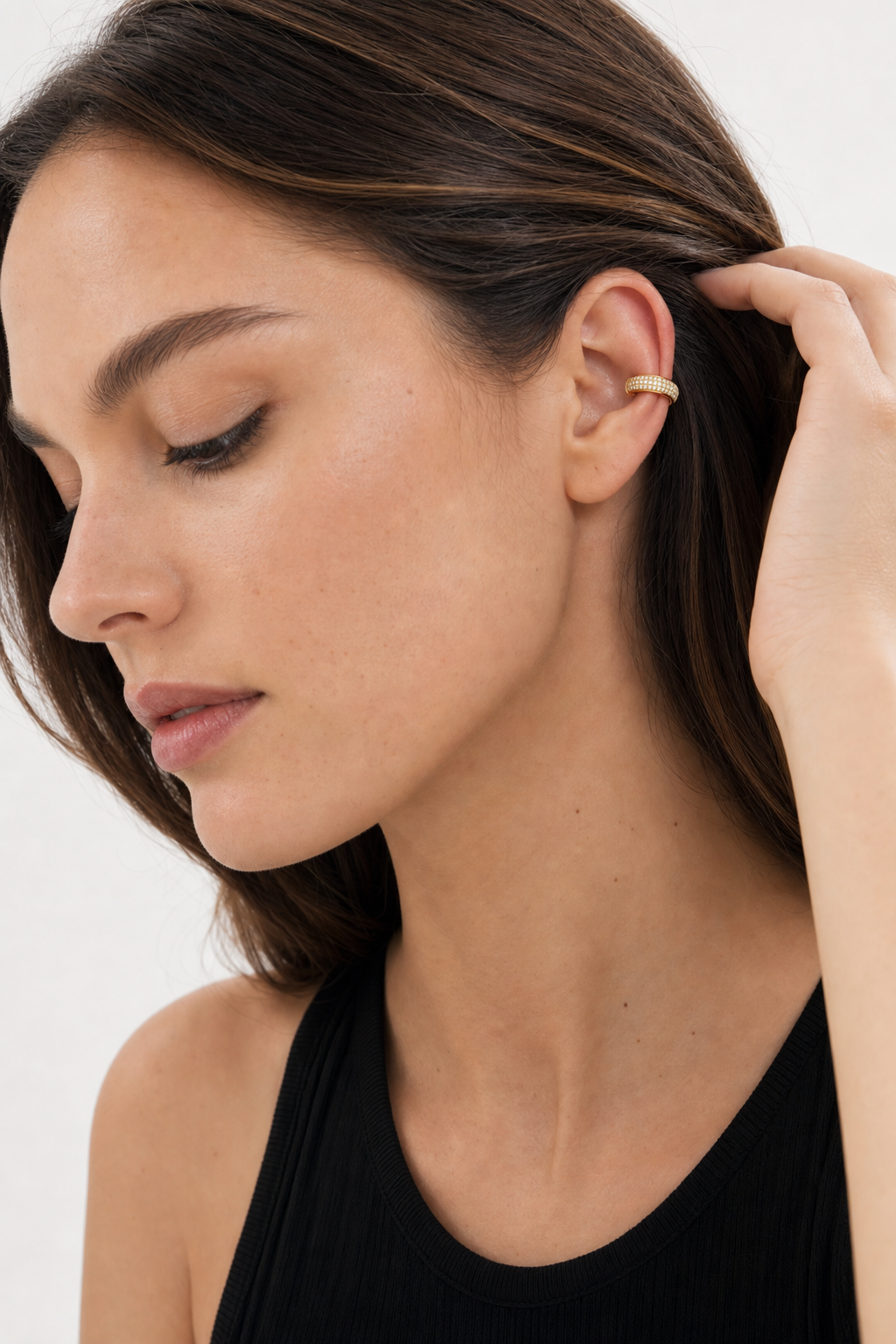 Pave Dome Ear Cuff model gold by SURI