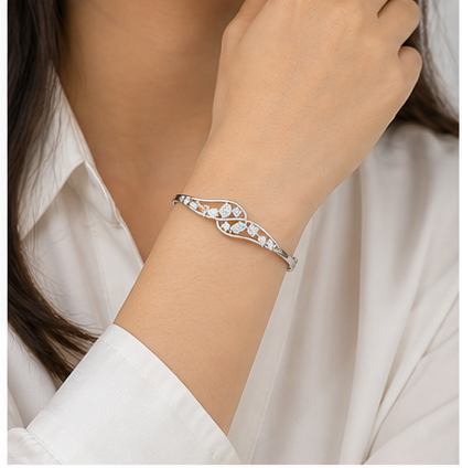 Seraphine Swirl Diamond Bangle model silver by SURI