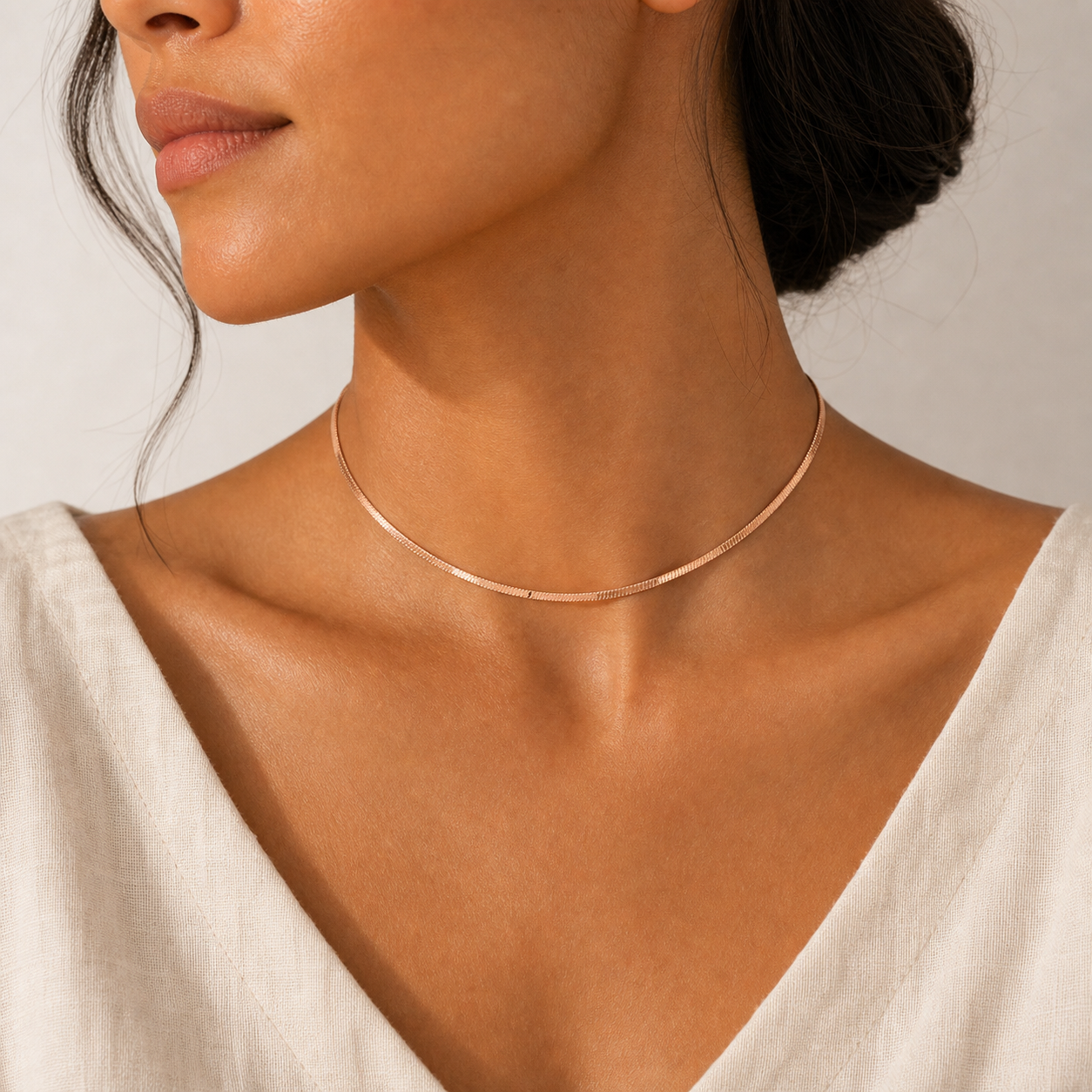Celia Fine Snake Chain Choker model rose by SURI