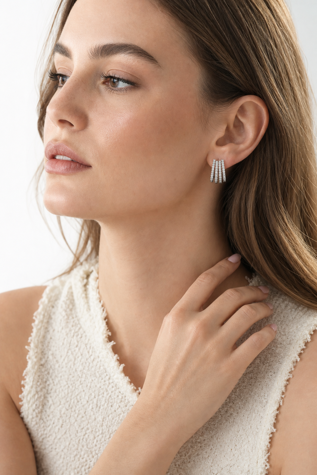 Baguette and Diamond Four Wrap Earrings model silver by SURI
