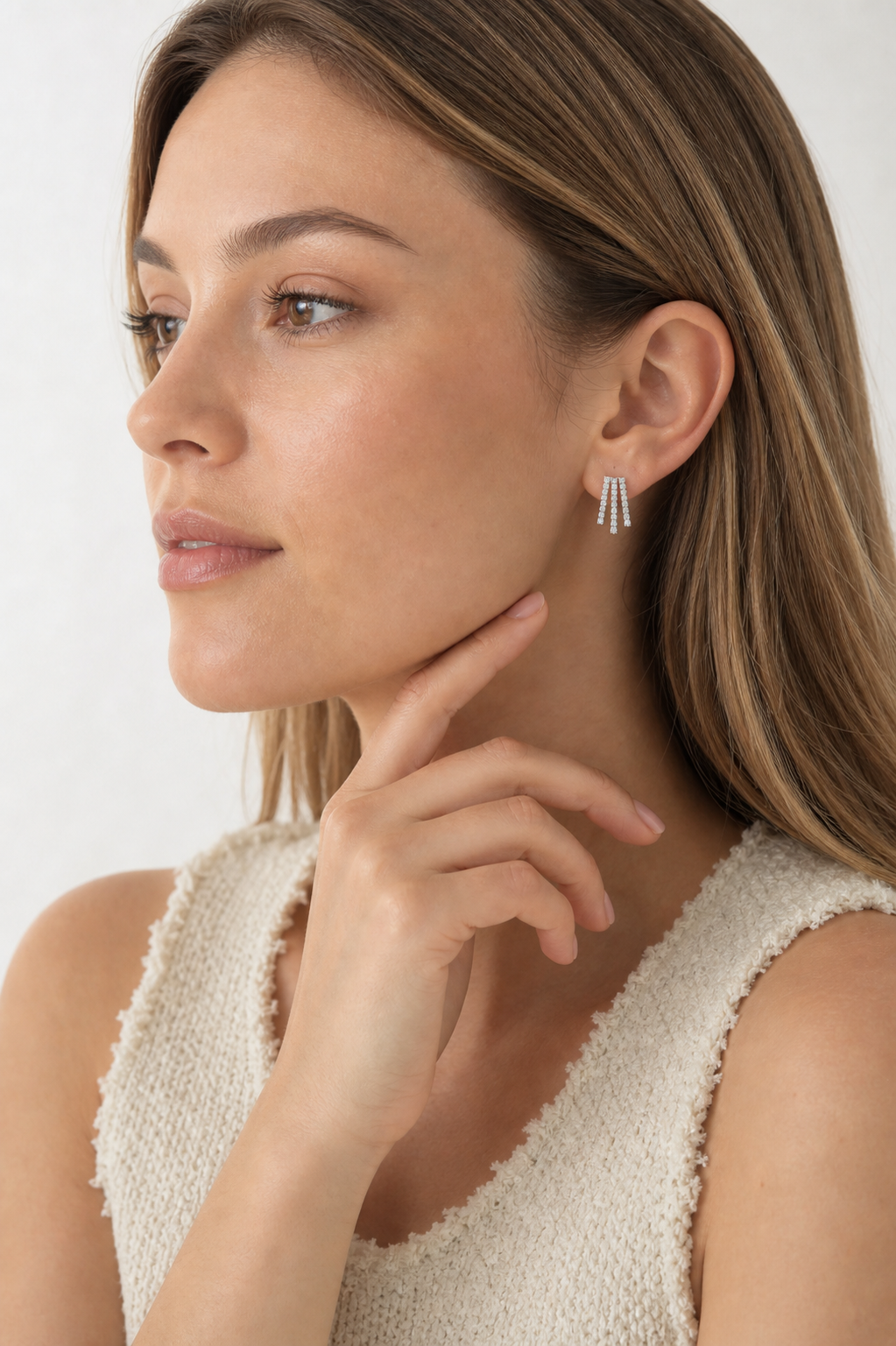 Three Pave Graduated Wrap Earrings model silver by SURI