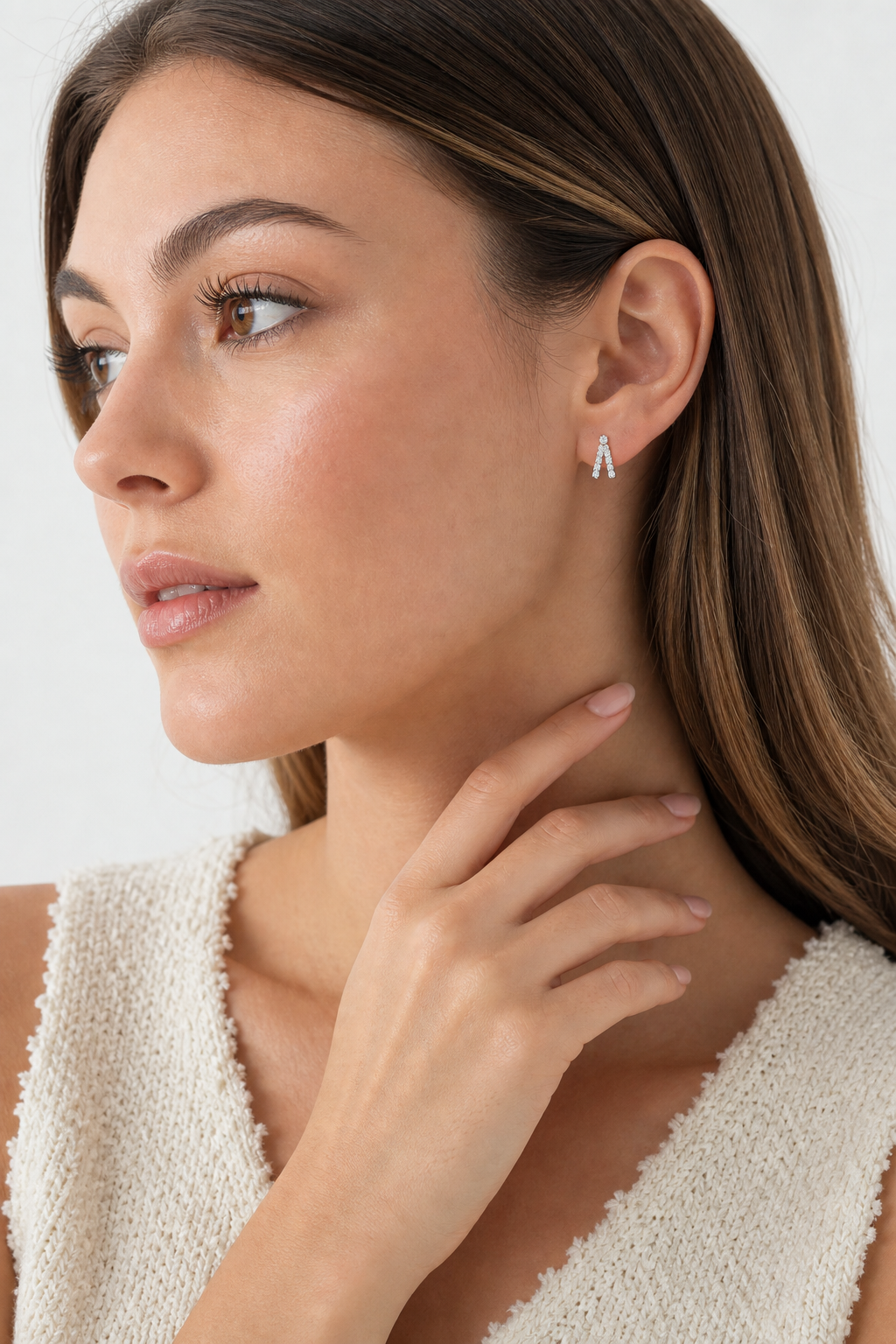 Diamond Lobe Stud Earrings model silver by SURI