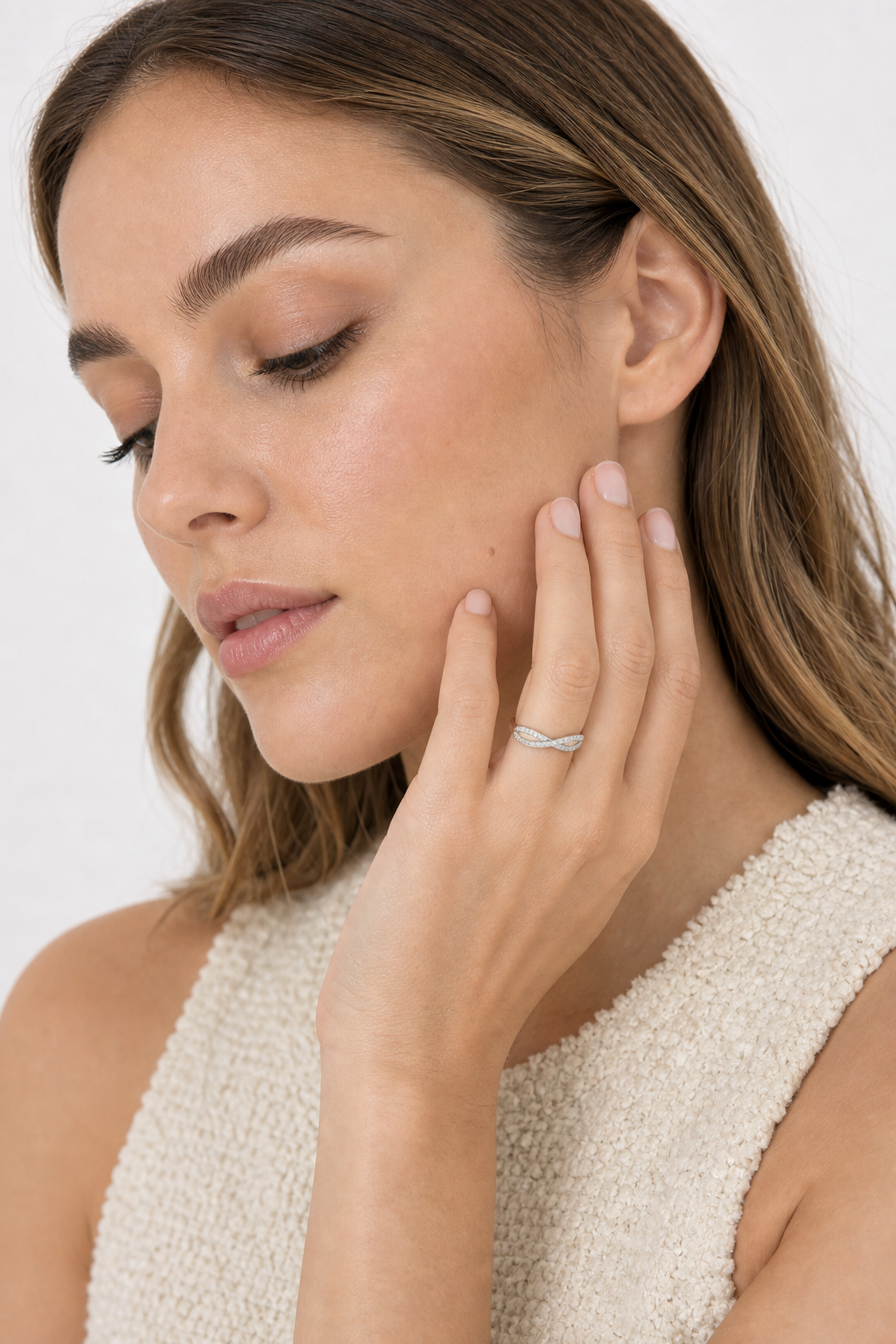 Thin Stackable Pave Dome Ring model silver by SURI