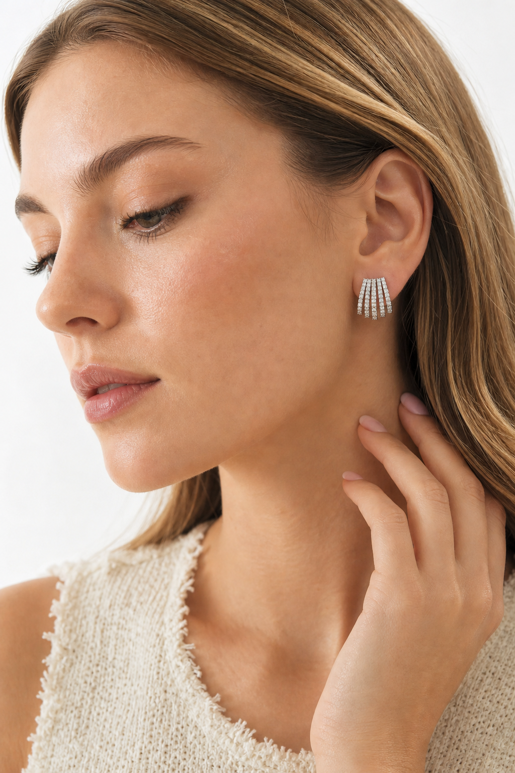 Five Baguette Wrap Earrings model silver by SURI