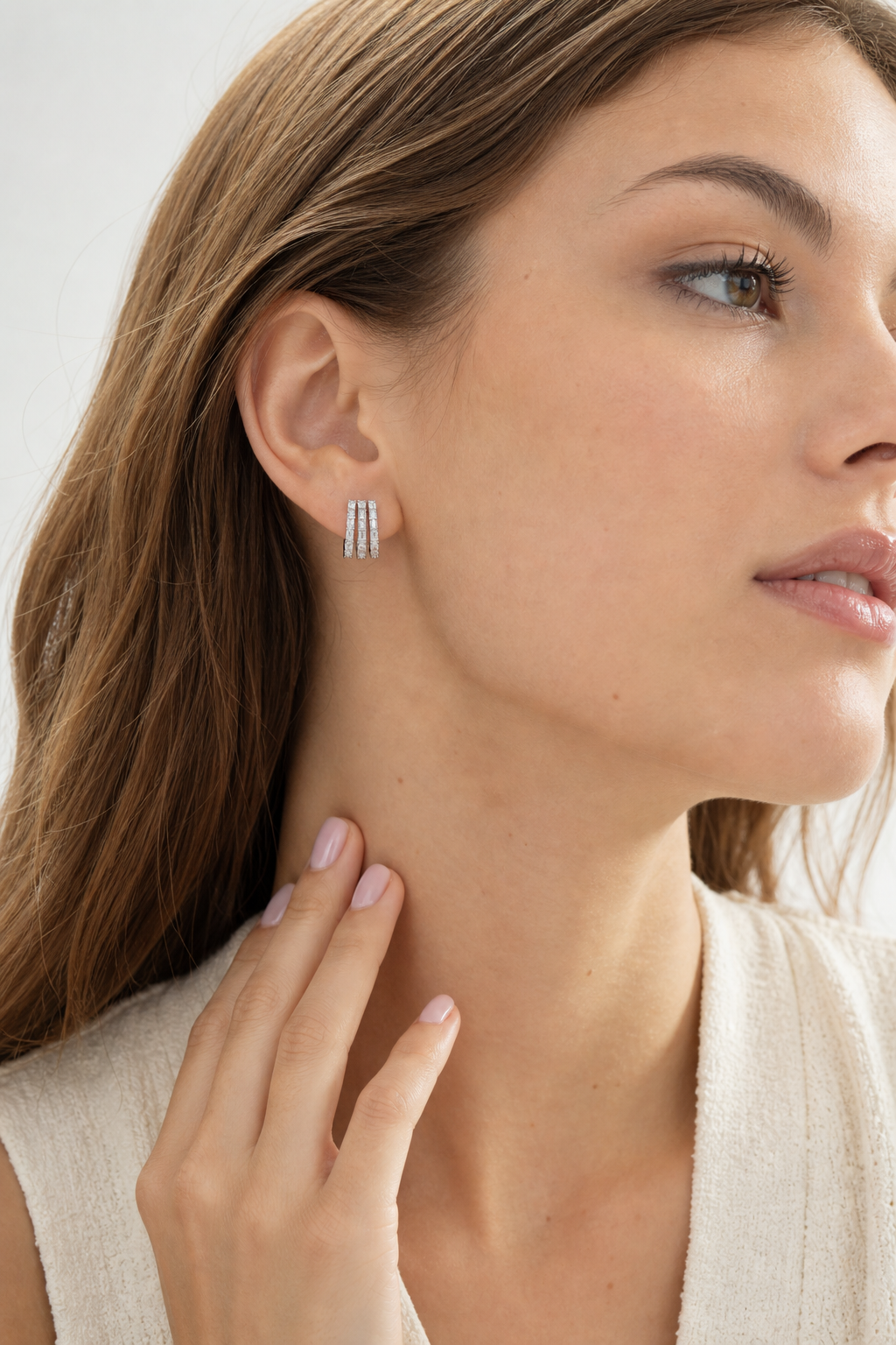 Three Baguette Wrap Earrings model silver by SURI