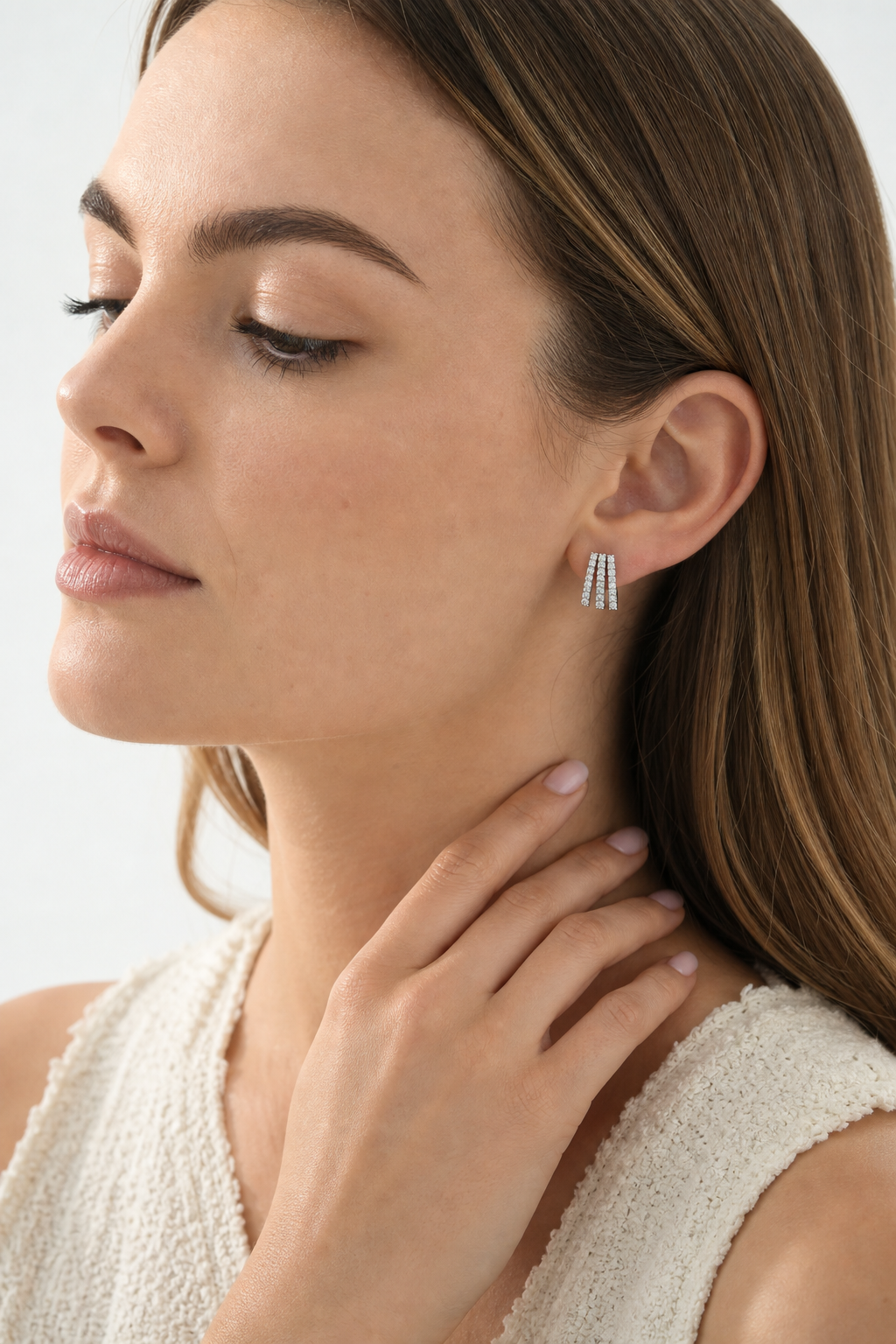 Three Pave Wrap Earrings model silver by SURI