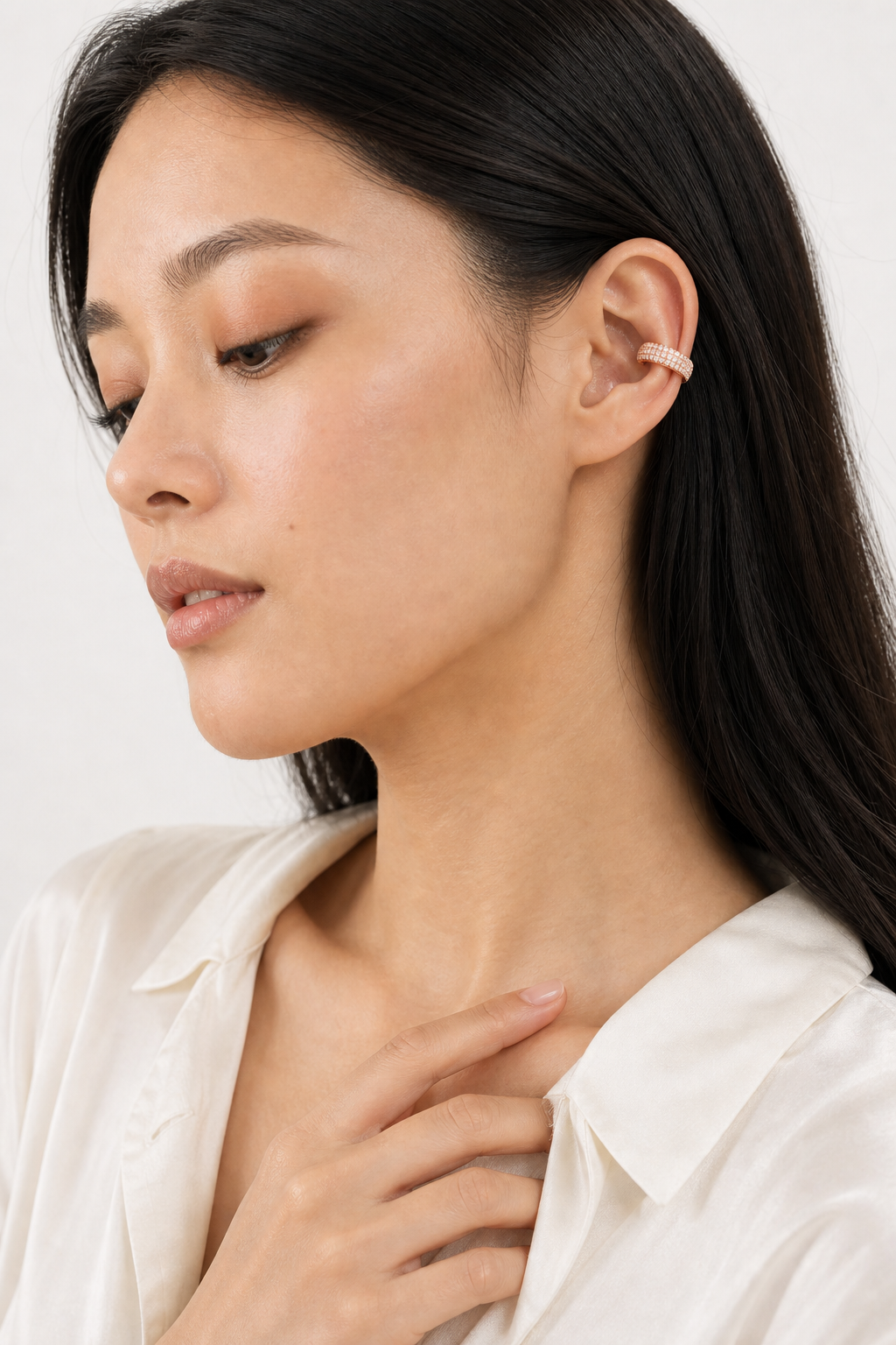 Pave Dome Ear Cuff model rose gold asian by SURI