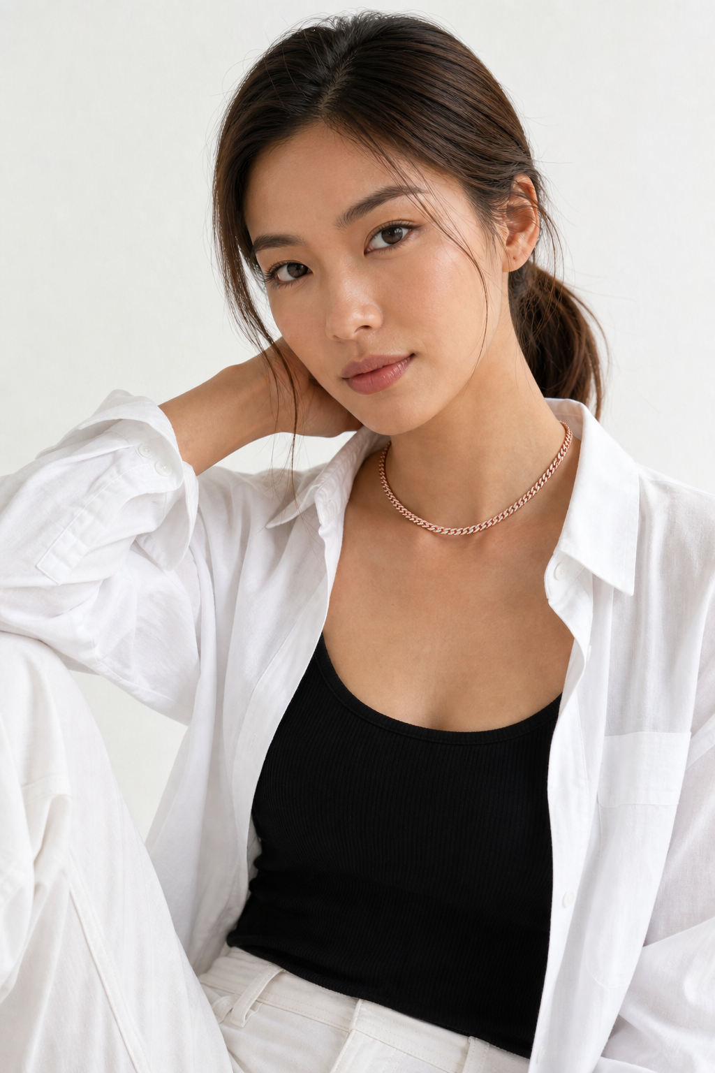 Diamond Cuban Link Necklace model rose gold asian by SURI