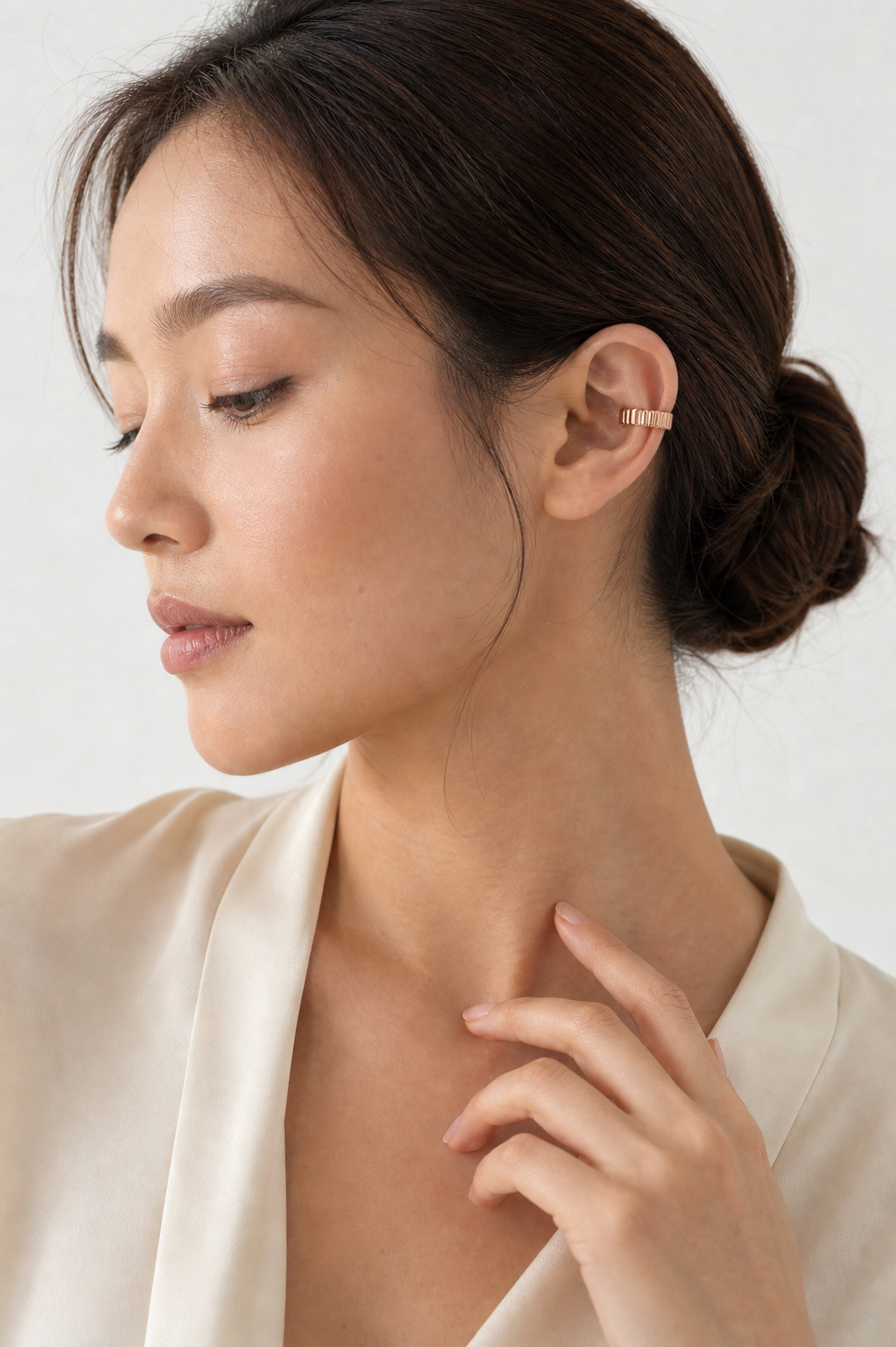 Fluted Gold Cuff model rose gold asian by SURI