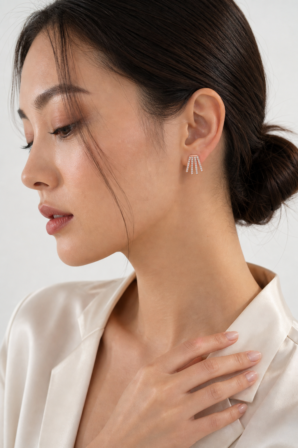 Five Pave Wrap Earrings model rose gold asian by SURI