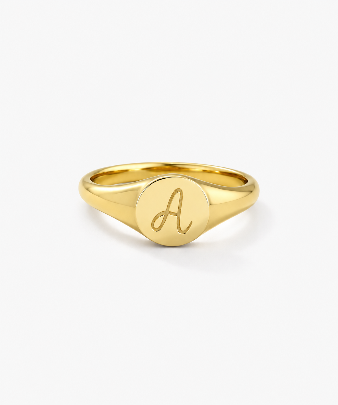 Areia Initial Signet Ring in gold on white background