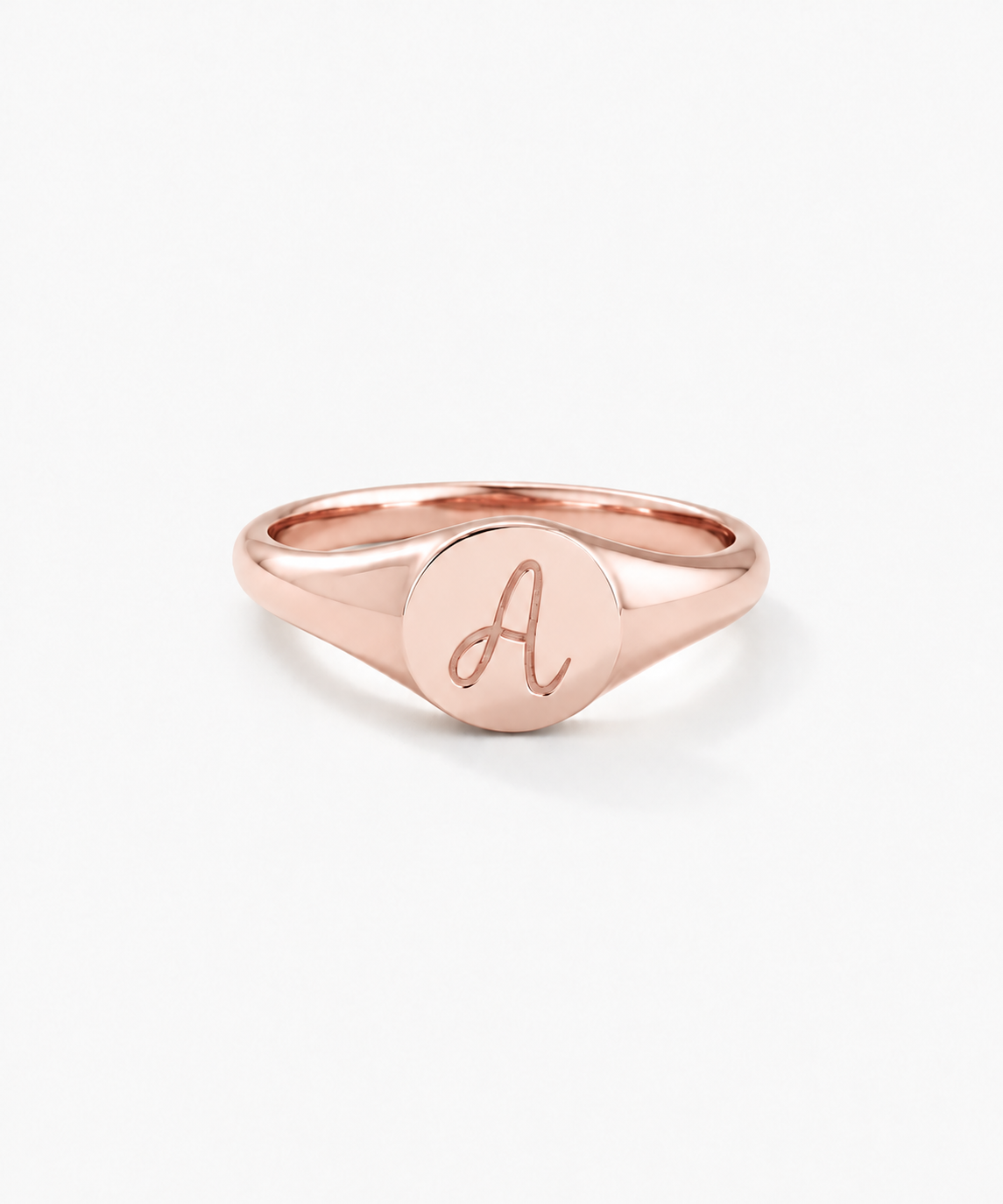 Areia Initial Signet Ring in rose gold on white background
