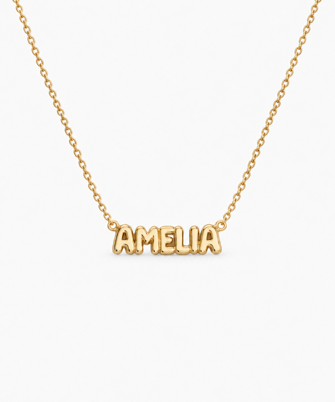 Sia Bubble Engravable Necklace in gold on white background