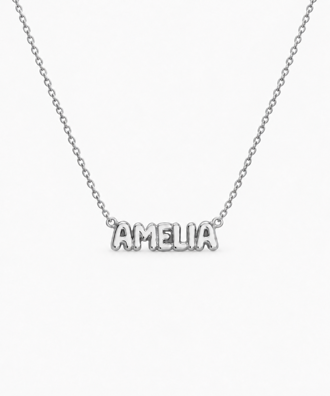 Sia Bubble Engravable Necklace in silver on white background