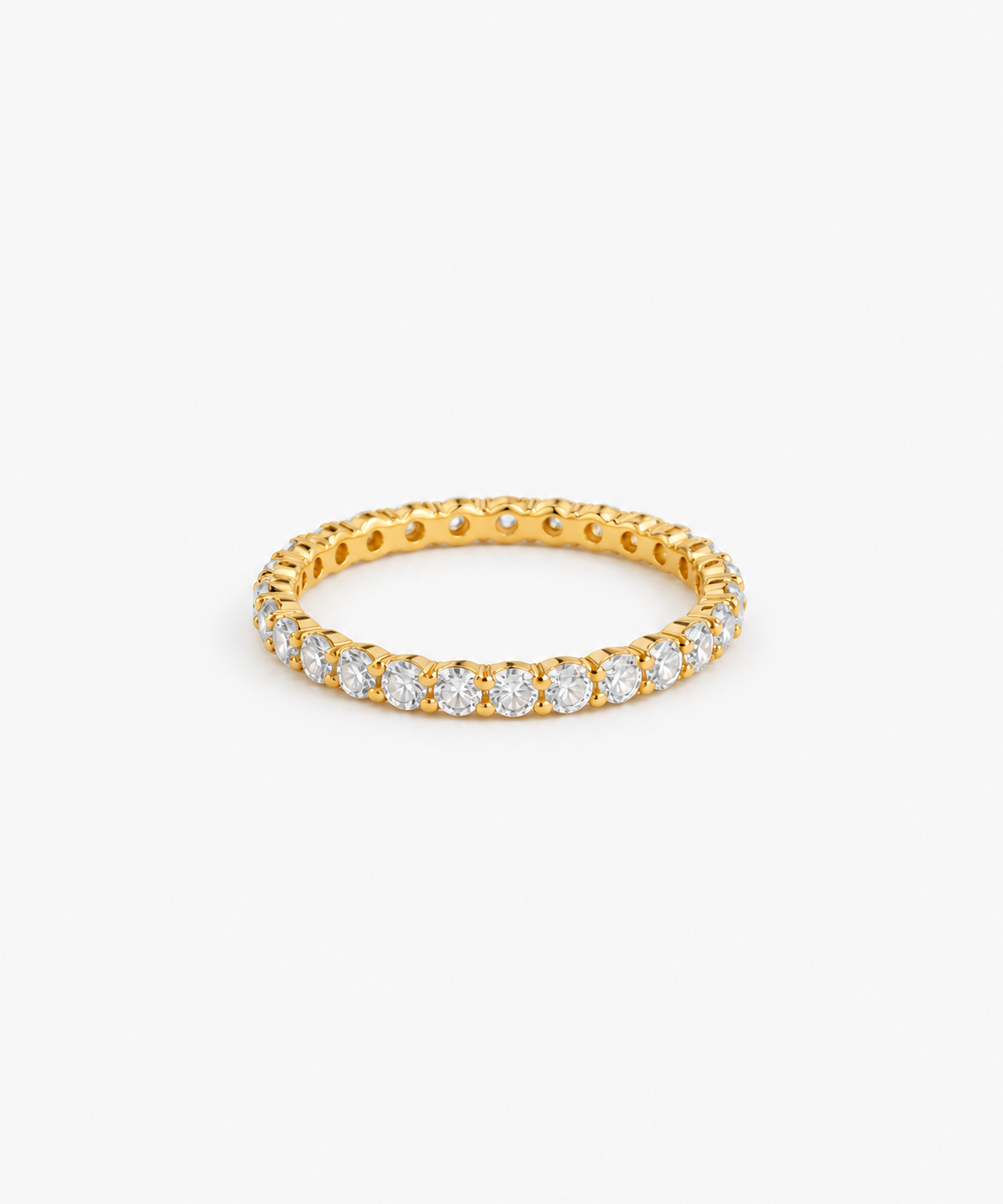 Tennis Pavé Diamond Ring in gold on white background