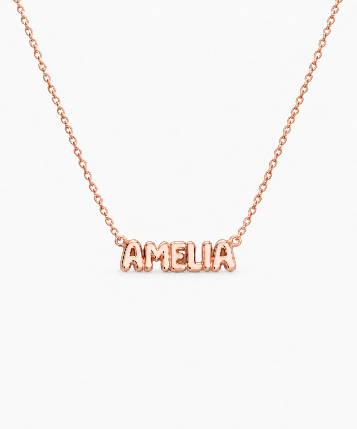 Sia Bubble Engravable Necklace in rose gold on white background