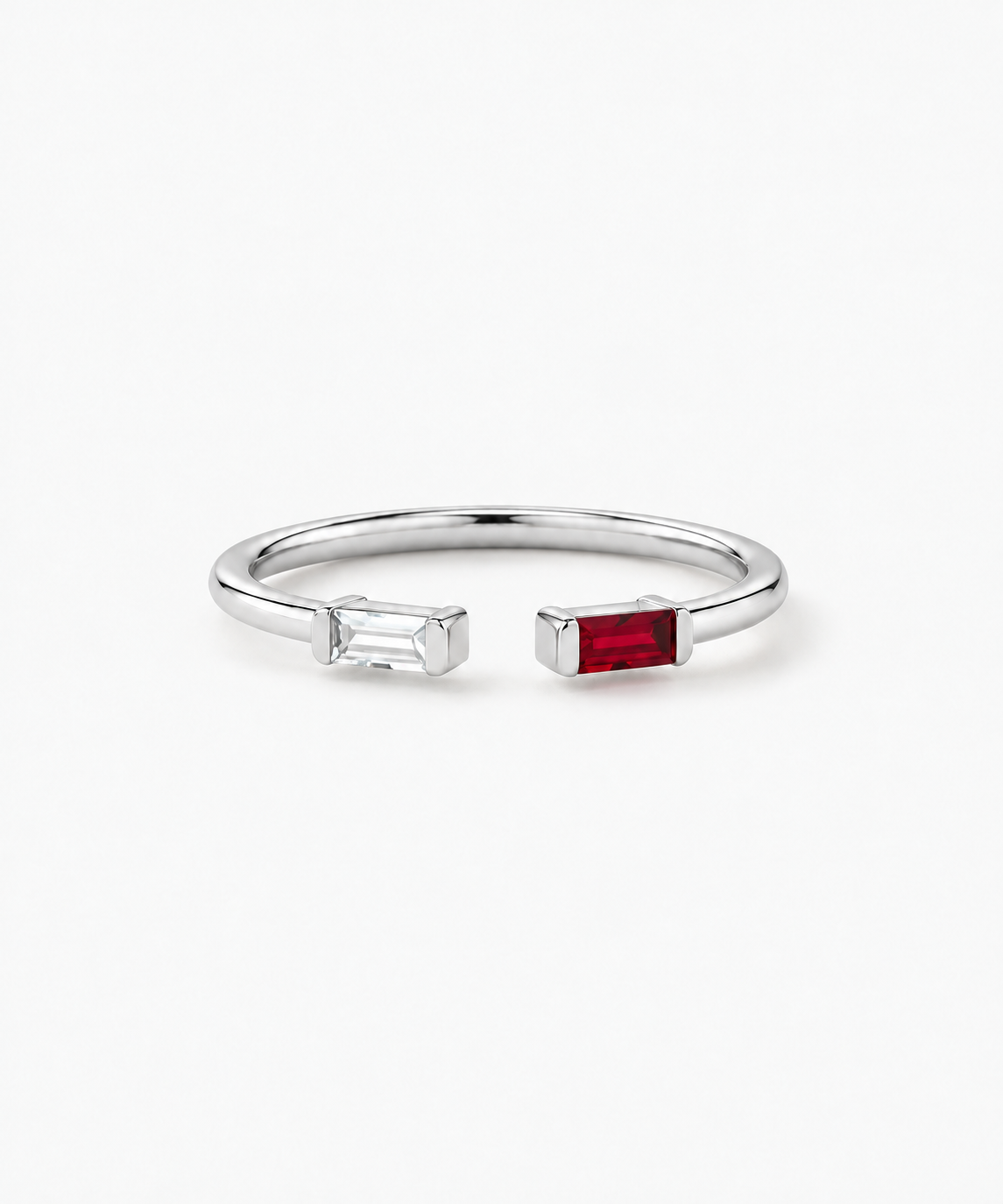 Alaia Baguette Birthstone Ring — Silver on white background