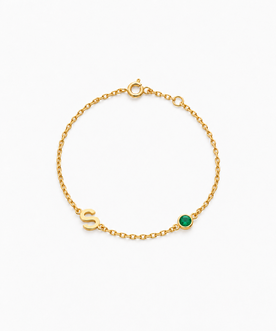 Aterna Initial Birthstone Bracelet — Yellow Gold on white background