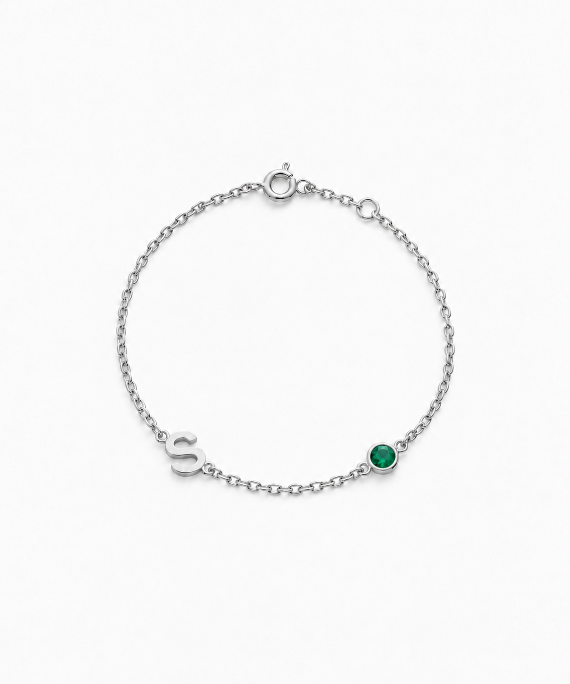 Aterna Initial Birthstone Bracelet — Silver on white background