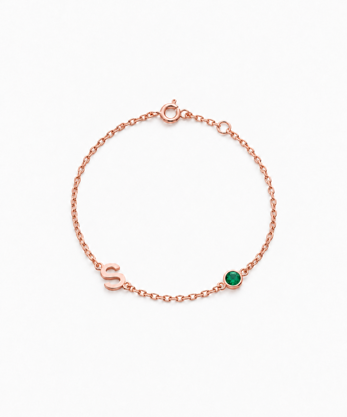 Aterna Initial Birthstone Bracelet — Rose Gold on white background