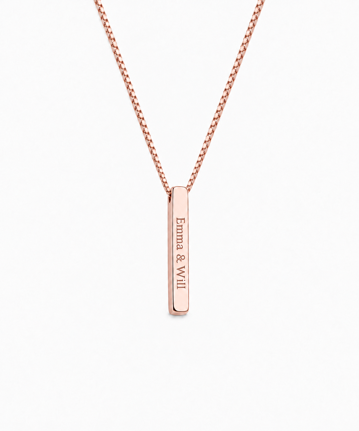 Sena Engravable Bar Necklace — Rose Gold on white background