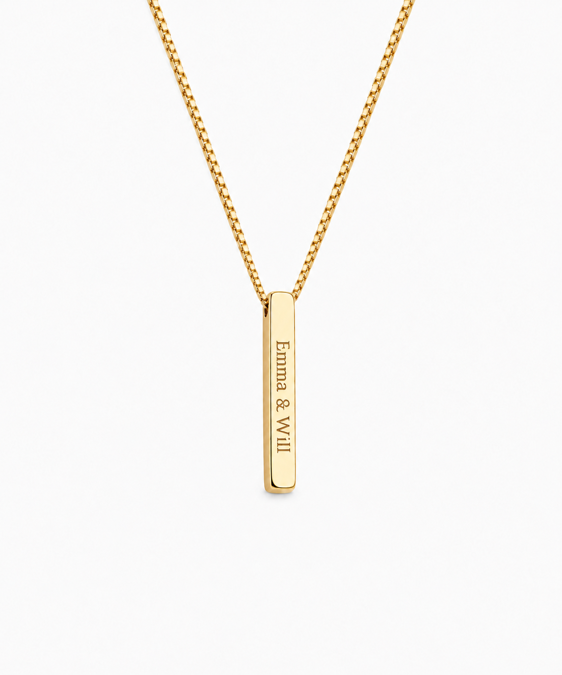 Sena Engravable Bar Necklace — Yellow Gold on white background