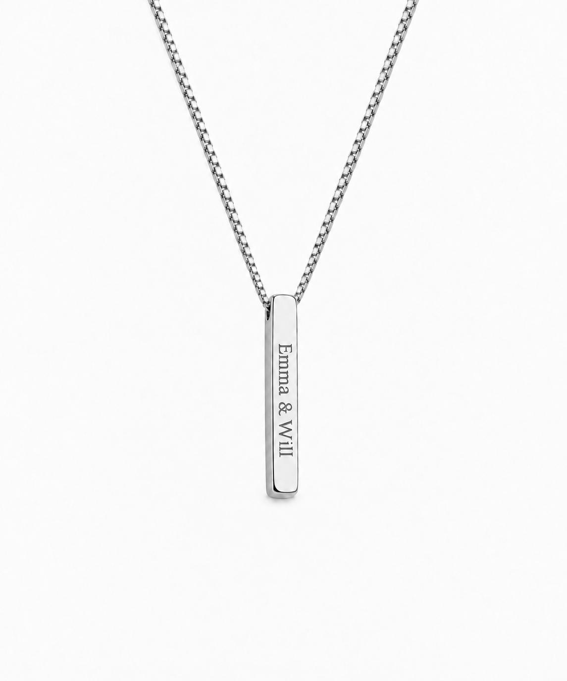 Sena Engravable Bar Necklace — Silver on white background