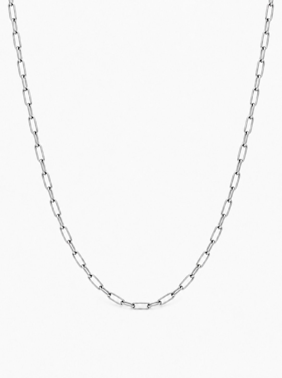 Mia Paperclip Chain — Silver on white background