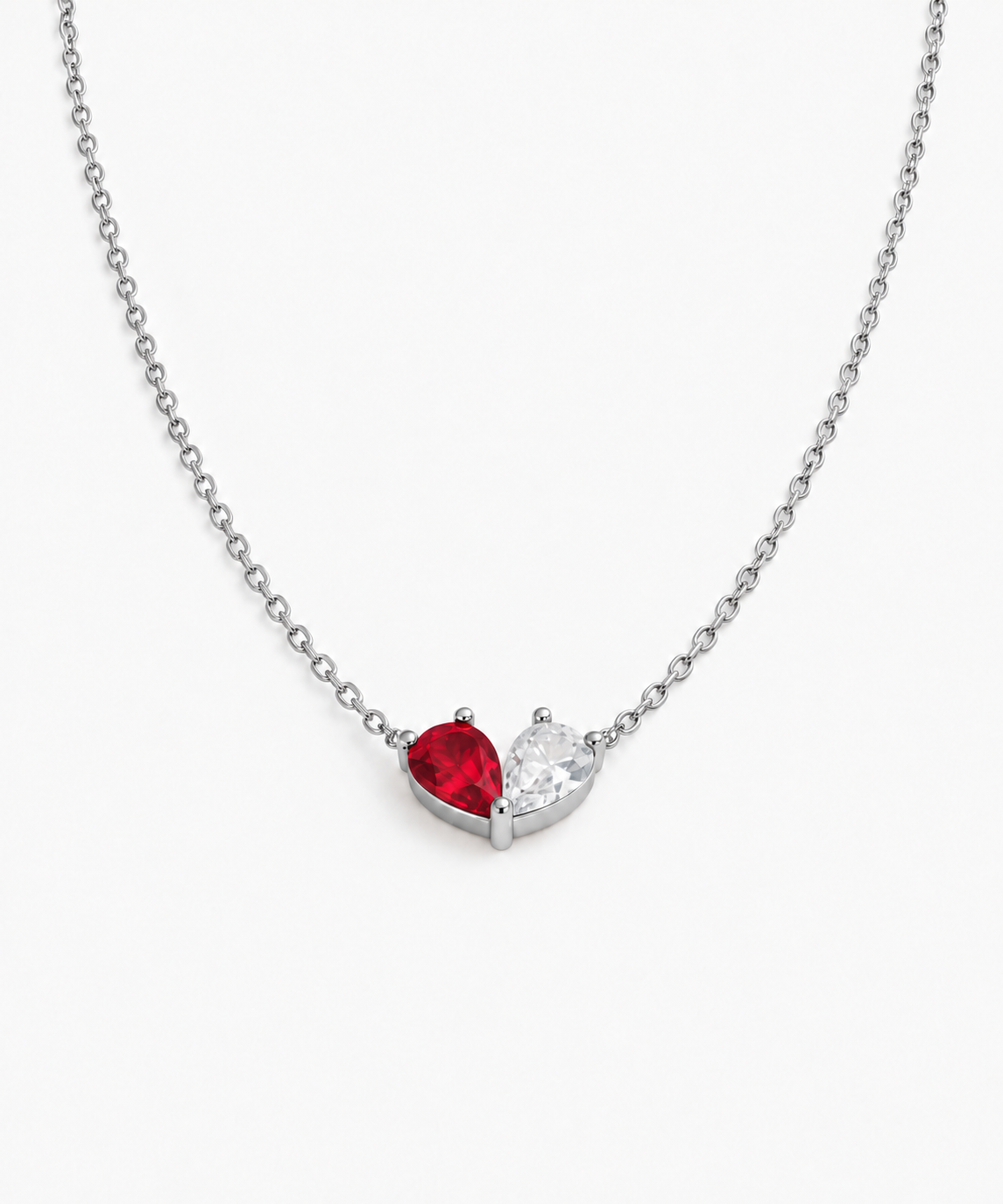Mila Heart Birthstone Necklace — Silver on white background