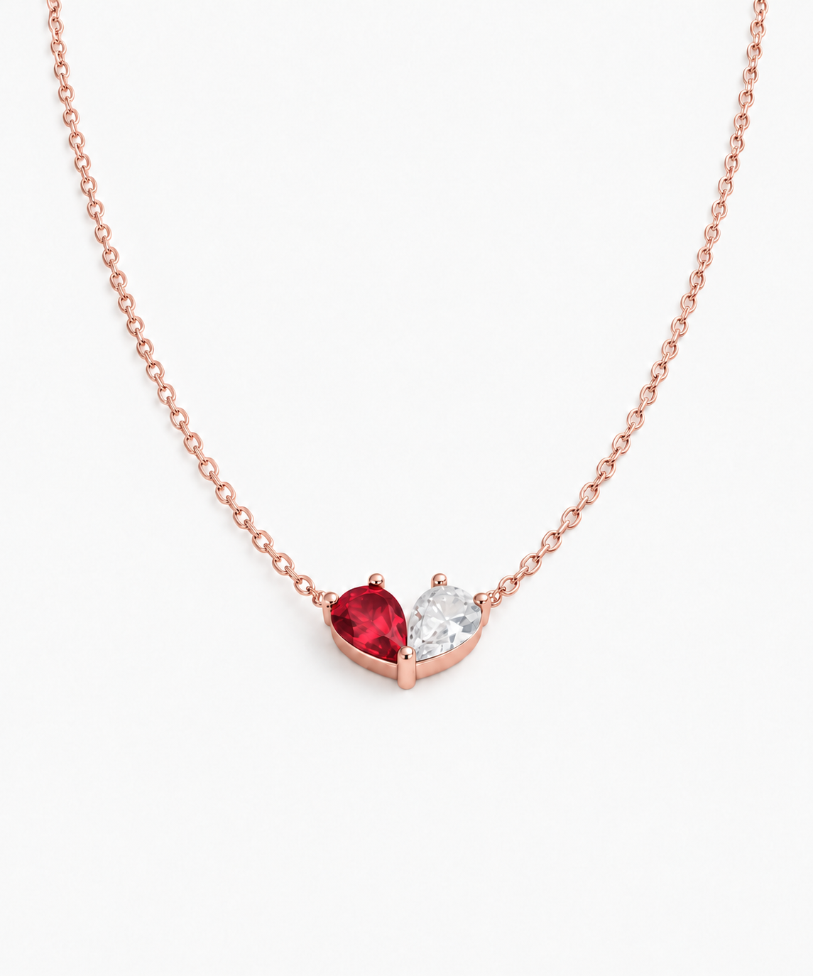 Mila Heart Birthstone Necklace — Rose Gold on white background