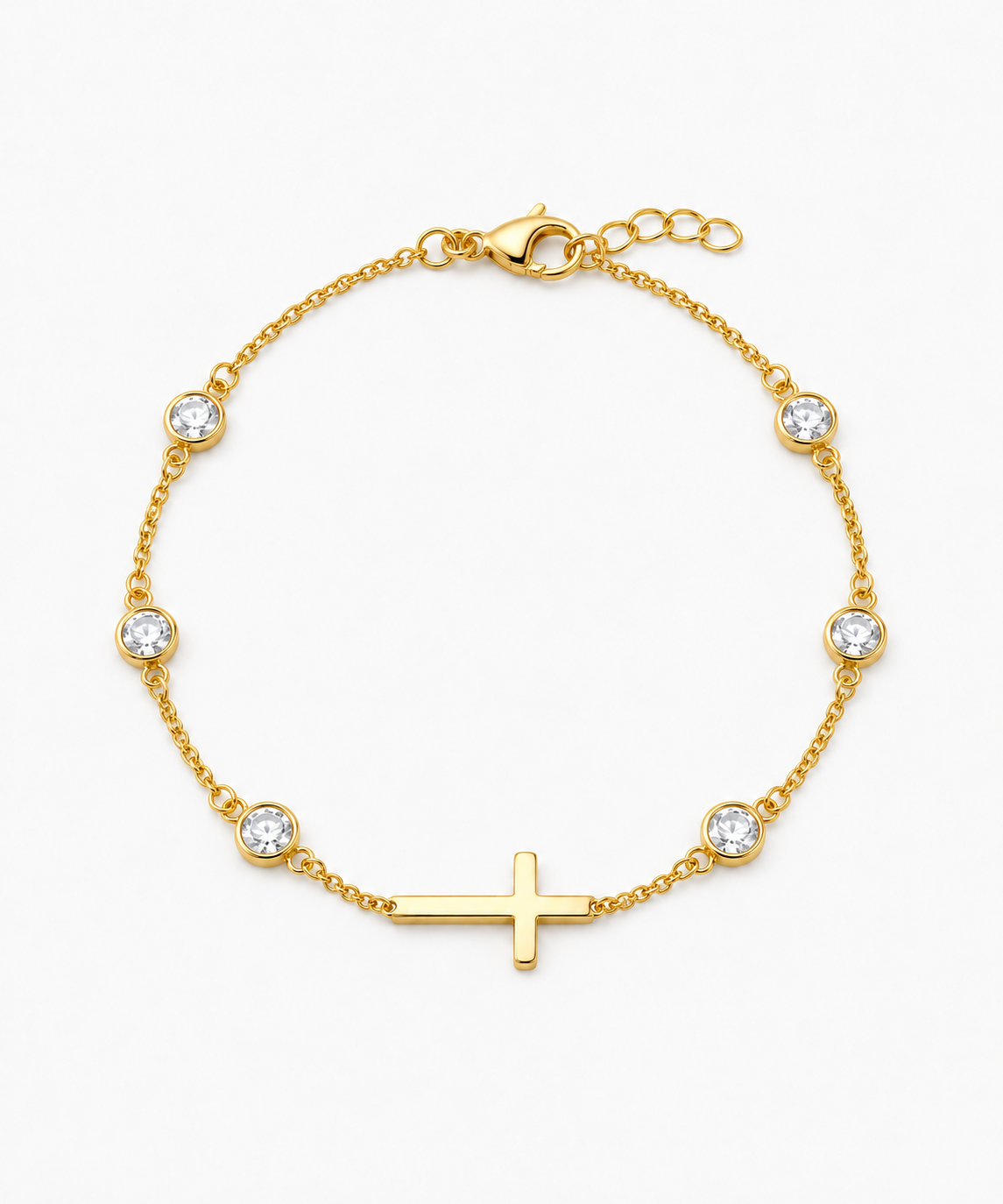 Lucia Cross Diamond Bracelet — Yellow Gold on white background
