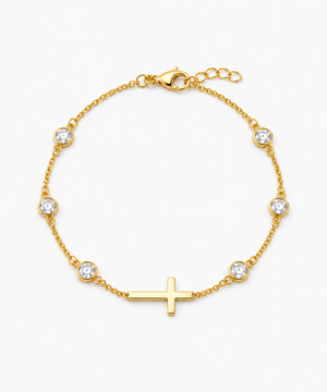 Lucia Cross Diamond Bracelet — Yellow Gold on white background