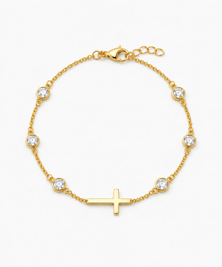 Lucia Cross Diamond Bracelet — Yellow Gold on white background