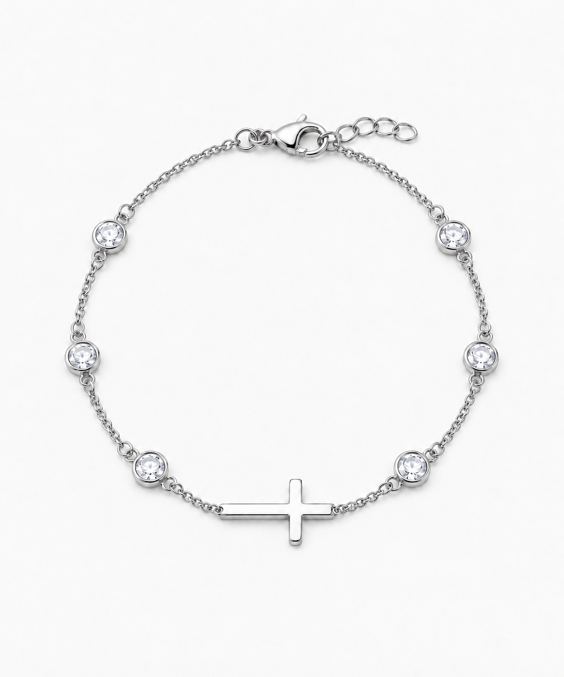Lucia Cross Diamond Bracelet — Silver on white background