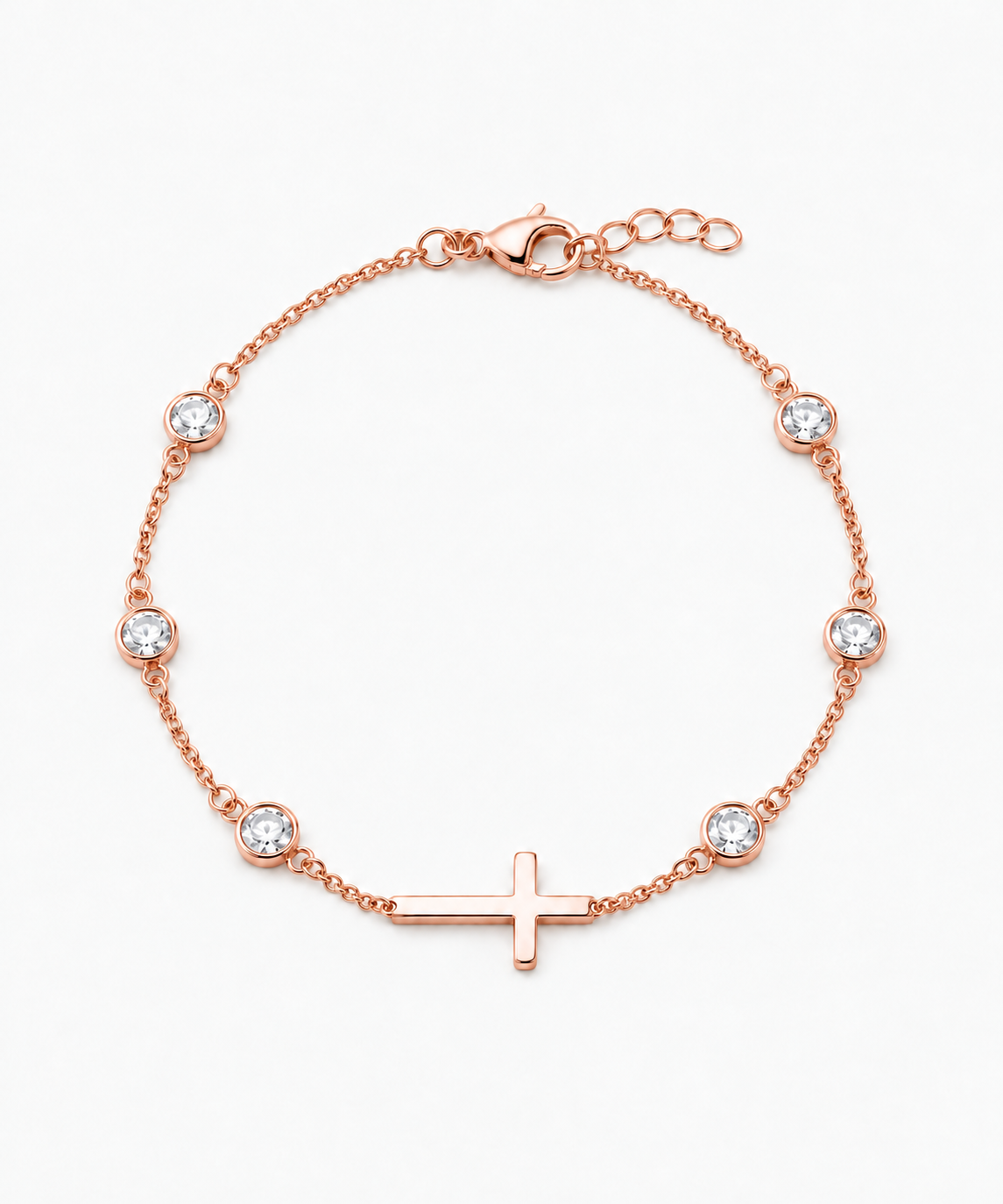 Lucia Cross Diamond Bracelet — Rose Gold on white background